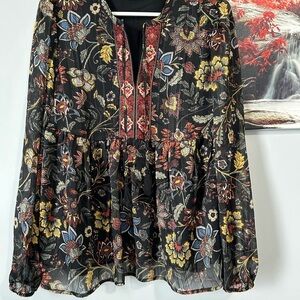 Floral Black Sheer Women's Top